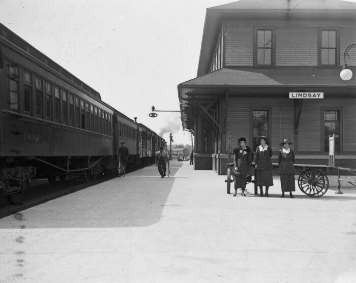 Archival photograph of the Lindsay train station